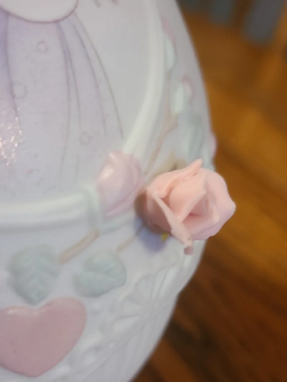 Precious Moments White and Pink Porcelain Vase with Girl Motif